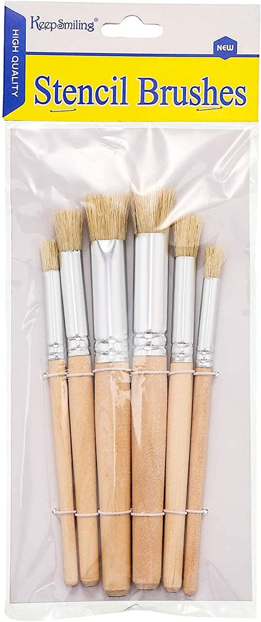 Wooden Stencil Brushes Natural Stencil Bristle Brushes Dome Art Painting  Brushes Wood Paint Template Brush for Acrylic Oil Watercolor Art Painting  DIY Crafts Card Making Supplies, 3 Sizes (6 Pieces)